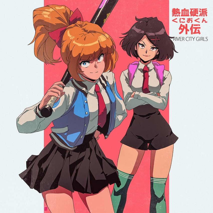 kyoko and misako (kunio-kun series and 1 more) drawn by david_liu