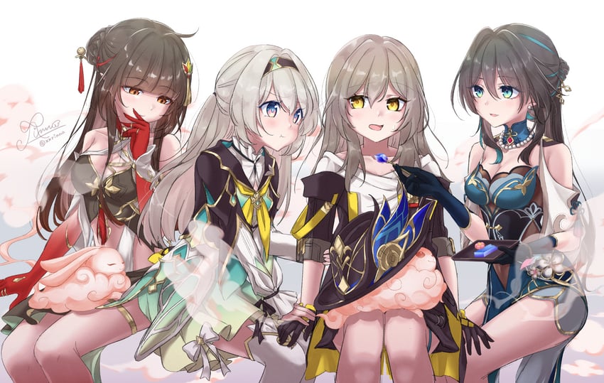 trailblazer, firefly, stelle, ruan mei, lingsha, and 1 more (honkai and 1 more) drawn by rinna_(xxrinna)