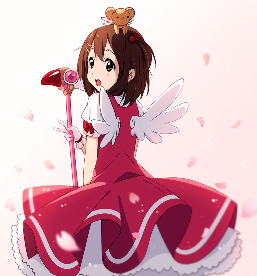 hirasawa yui, kinomoto sakura, and kero (k-on! and 1 more) drawn by hyanna-natsu