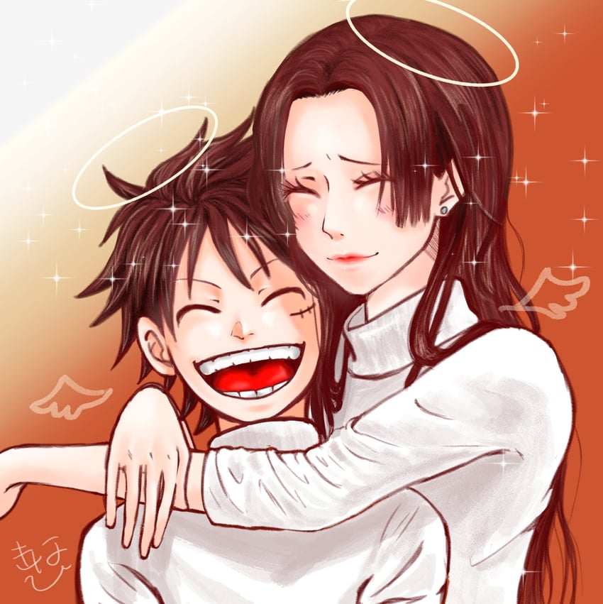 monkey d. luffy and boa hancock (one piece) drawn by kinako0806mochi