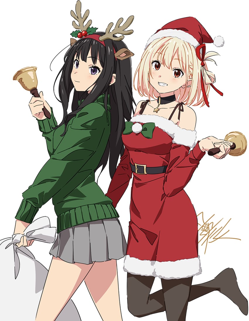 nishikigi chisato and inoue takina (lycoris recoil) drawn by taku1122