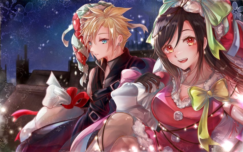 tifa lockhart and cloud strife (final fantasy and 2 more) drawn by nemu_(ut_kakinotane)