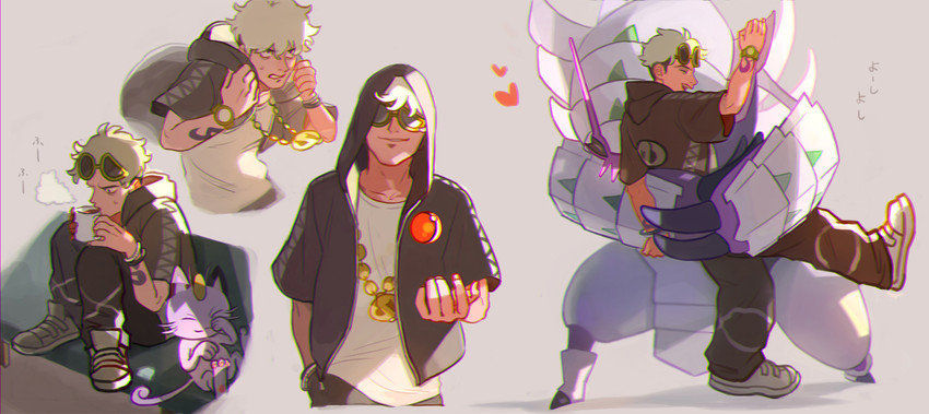 meowth, guzma, and golisopod (pokemon and 1 more) drawn by meipu_hm