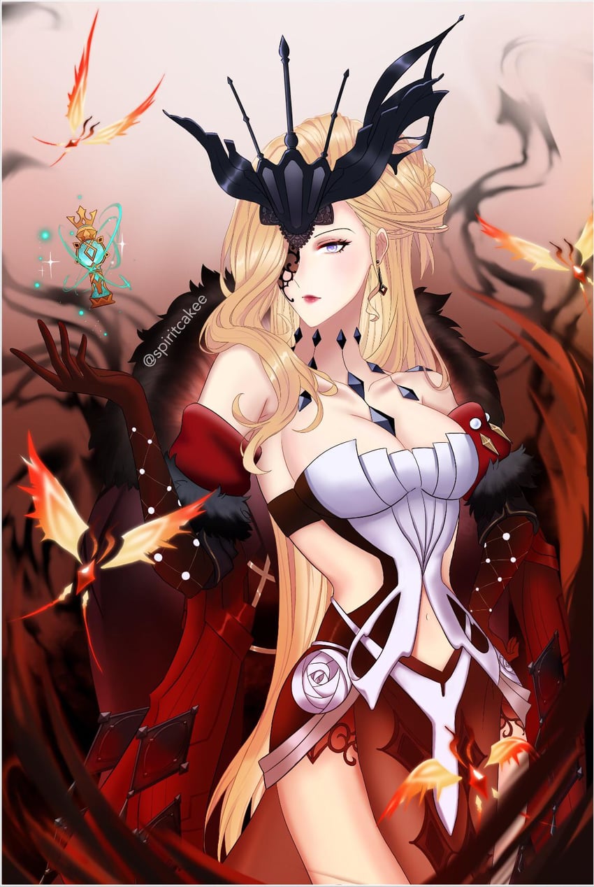 signora and crimson lotus moth (genshin impact) drawn by spiritcake16