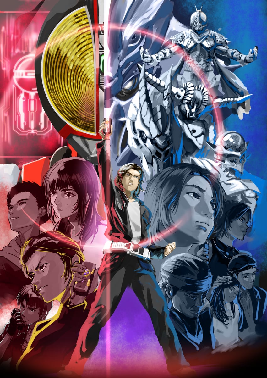 kamen rider faiz, inui takumi, kusaka masato, wolf orphnoch, kiba yuji, and 11 more (kamen rider and 2 more) drawn by exocet_(exocet4)