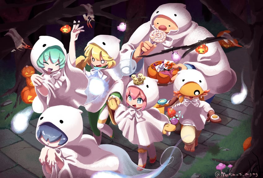 ocean prince, salde canarl shellbrick iii, yu, rei, otomo, and 2 more (puyopuyo and 1 more) drawn by motimoti_mgmg
