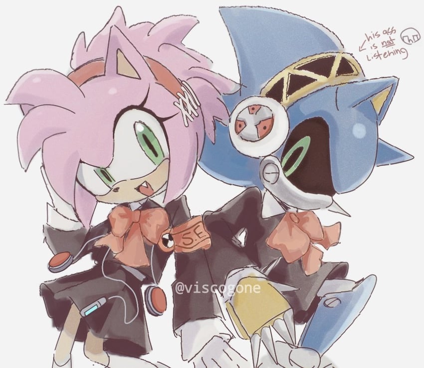 amy rose, aigis, shiomi kotone, and metal sonic (persona and 3 more) drawn by viscogone
