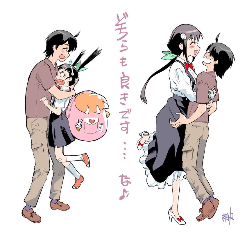 hachikuji mayoi and araragi koyomi (monogatari) drawn by kikumaru_bunta