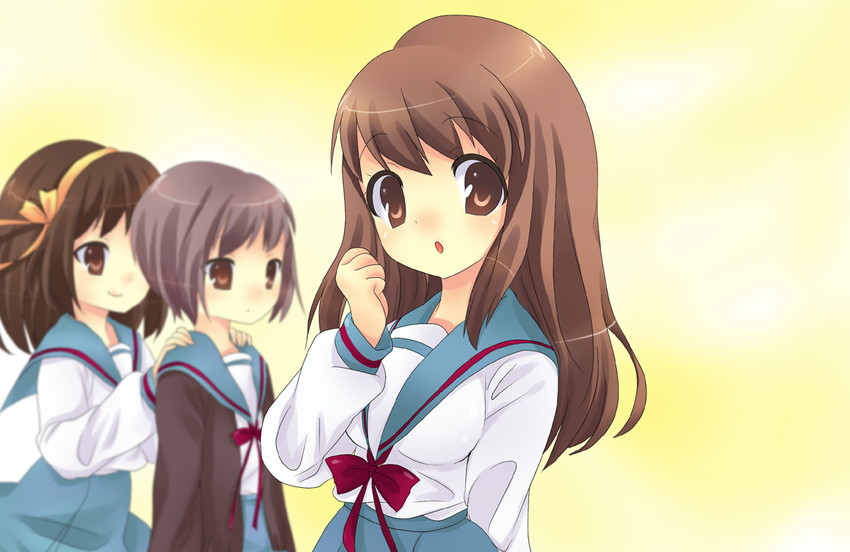 suzumiya haruhi, nagato yuki, and asahina mikuru (suzumiya haruhi no yuuutsu) drawn by maki_(natoriumu)