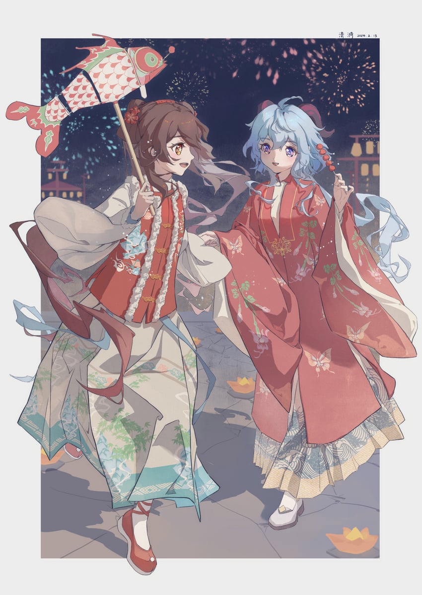 ganyu and hu tao (genshin impact) drawn by qingyi_april