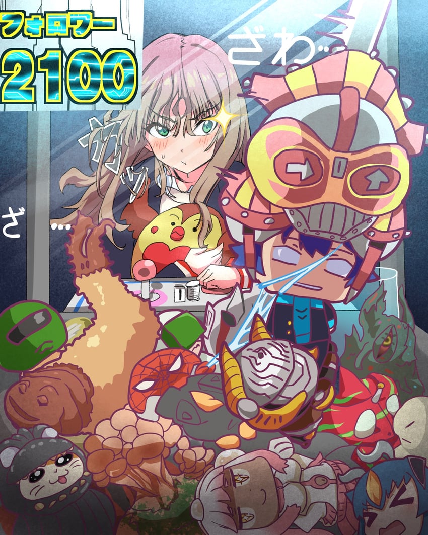 minami yume, asanaka yomogi, zetton, hamtaro, zaku, and 4 more (gundam and 12 more) drawn by jumie80