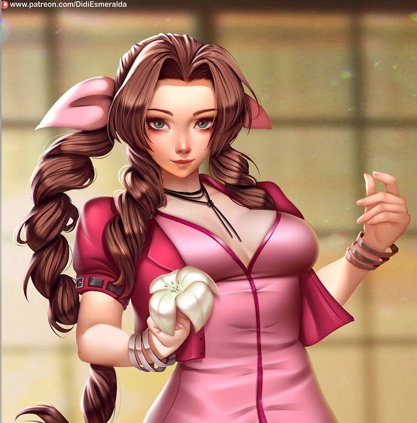 aerith gainsborough (final fantasy and 2 more) drawn by didi_esmeralda