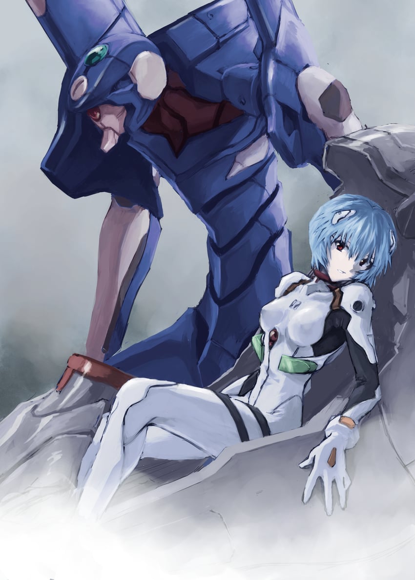 ayanami rei and eva 00 (neon genesis evangelion) drawn by emkt
