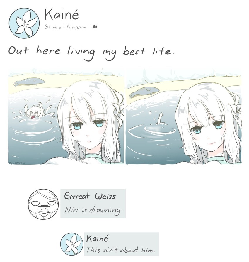 kaine, nier, and grimoire weiss (nier and 1 more) drawn by sheepilolita