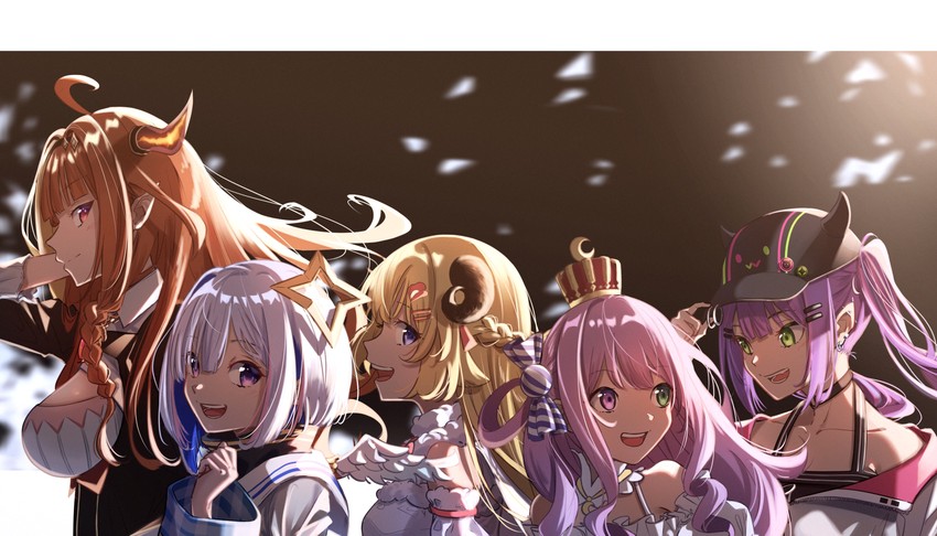 tokoyami towa, amane kanata, kiryu coco, tsunomaki watame, himemori luna, and 1 more (hololive) drawn by ooyama_ryou