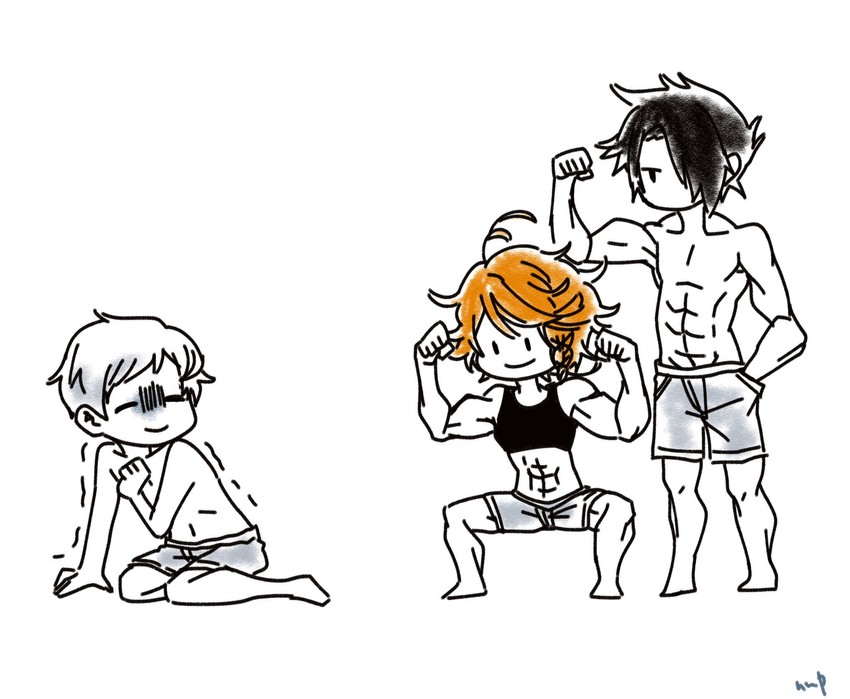 emma, norman, and ray (yakusoku no neverland) drawn by nufisu