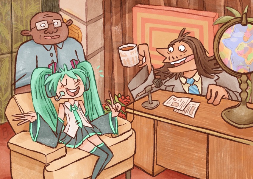 hatsune miku, hannibal buress, and eric andre (vocaloid and 1 more) drawn by sylaride