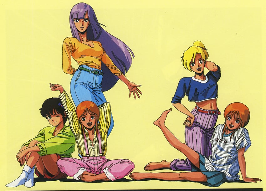 puru two, elpeo puru, roux louka, elle vianno, and leina ashta (gundam and 1 more) drawn by onda_naoyuki
