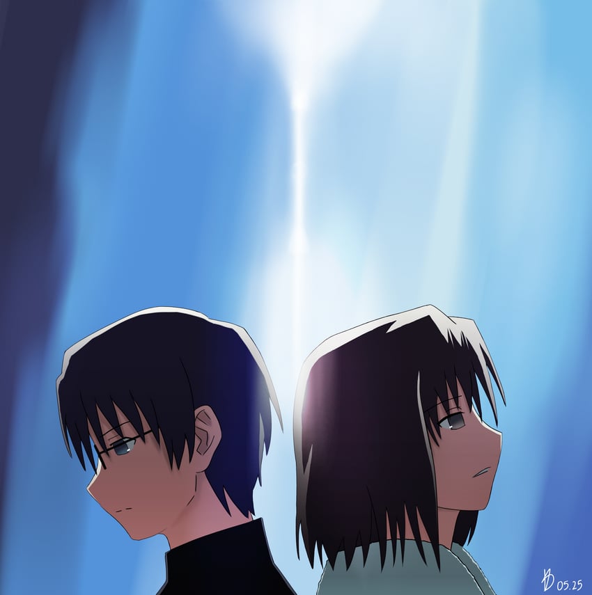ryougi shiki and kokutou mikiya (kara no kyoukai) drawn by boton