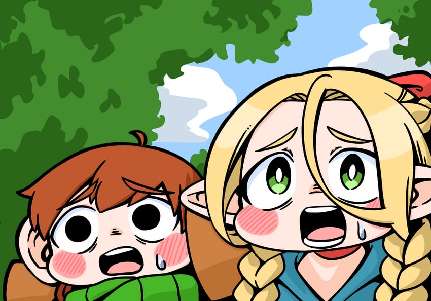 marcille donato and chilchuck tims (dungeon meshi) drawn by buraninn