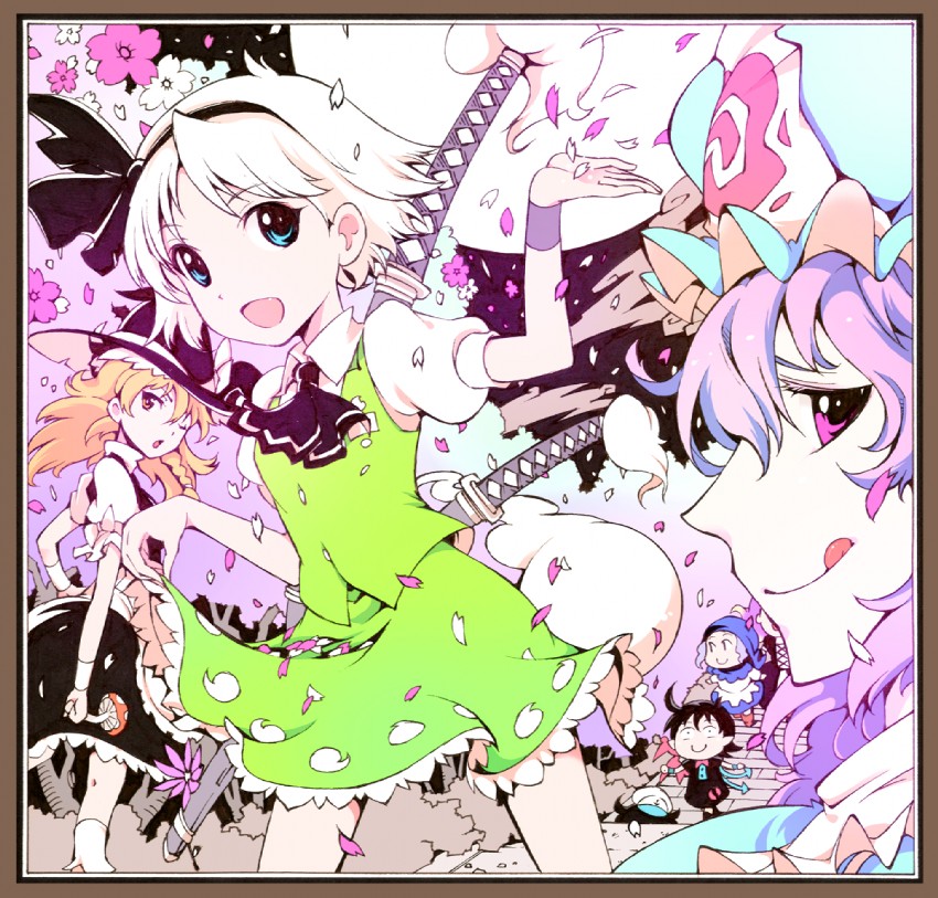 kirisame marisa, konpaku youmu, saigyouji yuyuko, hijiri byakuren, houjuu nue, and 2 more (touhou) drawn by ichizen_(o_tori)