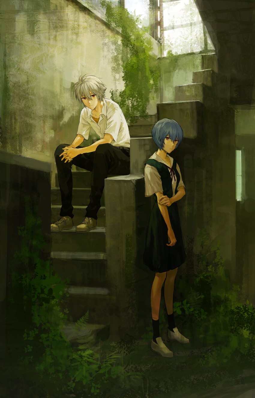 ayanami rei and nagisa kaworu (neon genesis evangelion) drawn by satou_koromi
