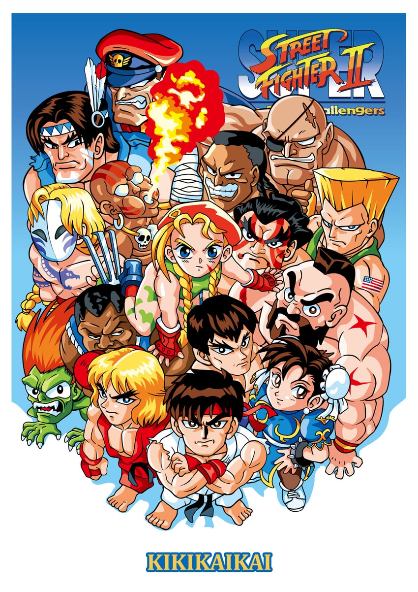 chun-li, cammy white, ryu, ken masters, zangief, and 11 more (street fighter and 1 more) drawn by kikikaikai