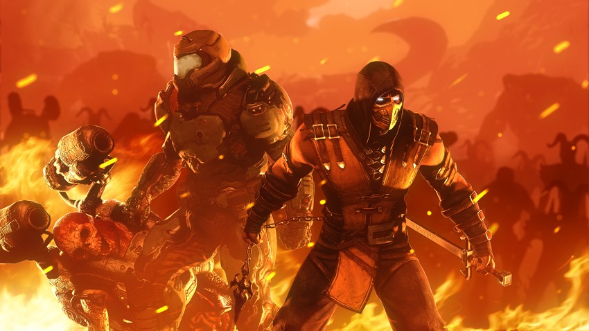 doomguy, cacodemon, imp, scorpion, hanzo hasashi, and 2 more (mortal kombat and 2 more)