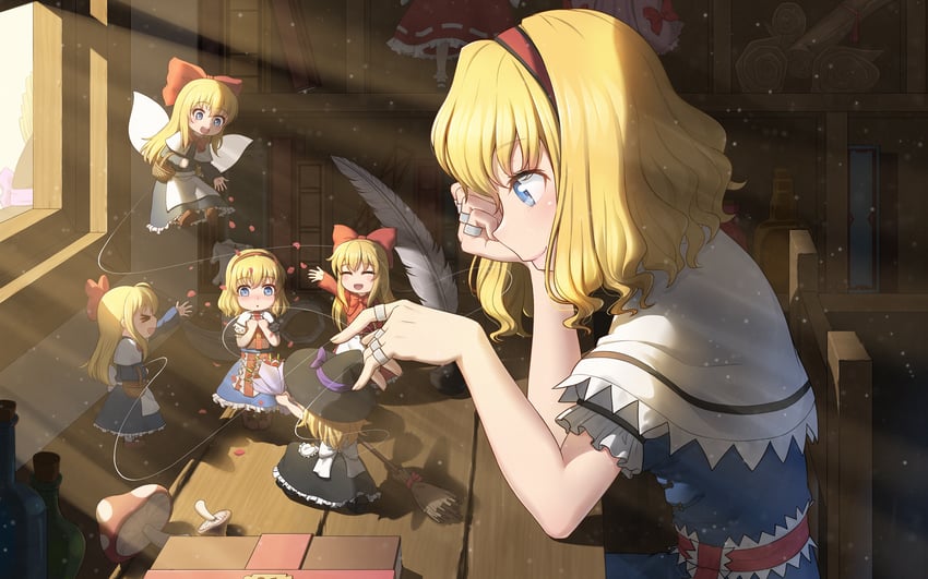hakurei reimu, kirisame marisa, alice margatroid, patchouli knowledge, shanghai doll, and 1 more (touhou) drawn by anarchojs