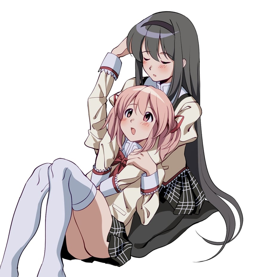 akemi homura and kaname madoka (mahou shoujo madoka magica) drawn by kuro_miumu