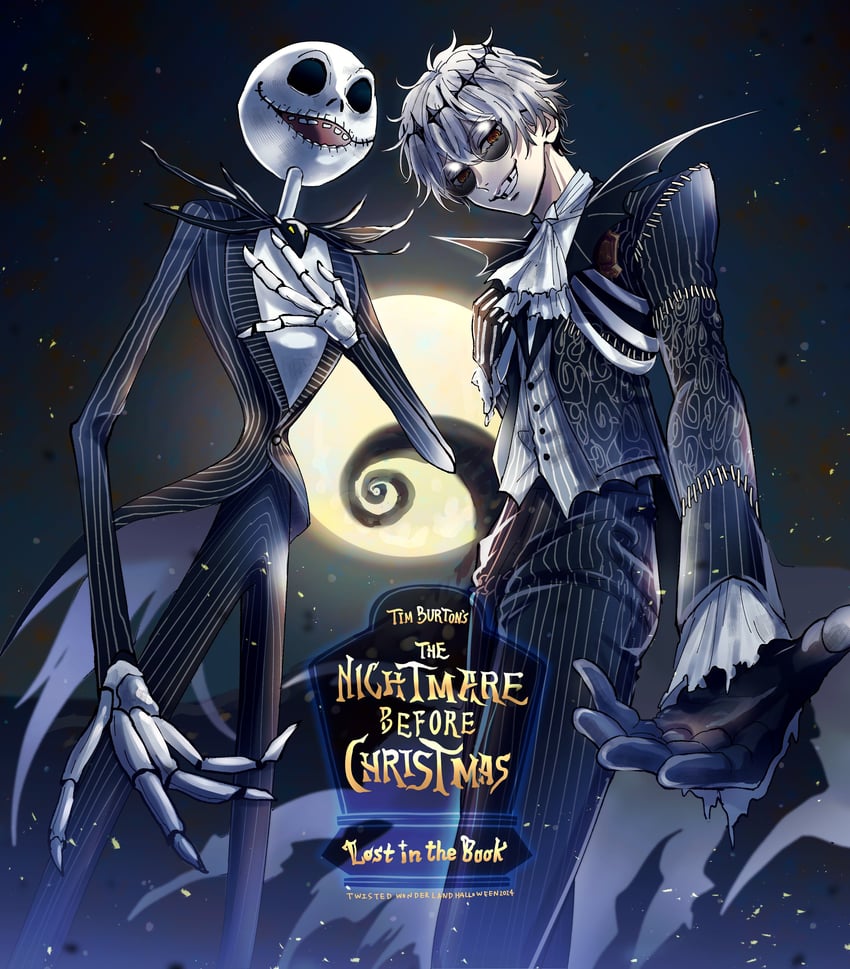 jack skellington and skully j. graves (twisted wonderland and 1 more) drawn by kurobuta_(pachiko)