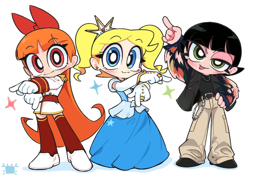 hoshimachi suisei, buttercup, blossom, and bubbles (hololive and 2 more) drawn by kim_crab