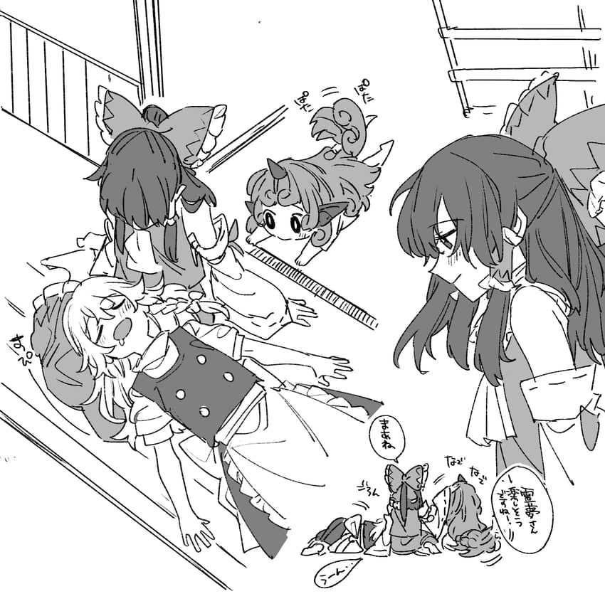 hakurei reimu, kirisame marisa, and komano aunn (touhou) drawn by mero_(starfish_jcs)
