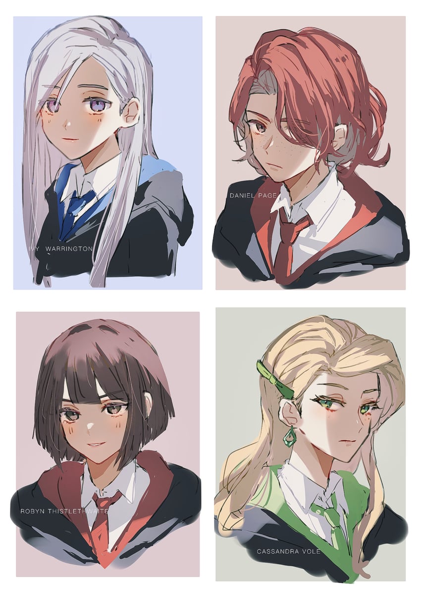 cassandra vole, daniel page, ivy warrington, and robyn thistlethwaite (wizarding world and 2 more) drawn by rurui_(jac7860)