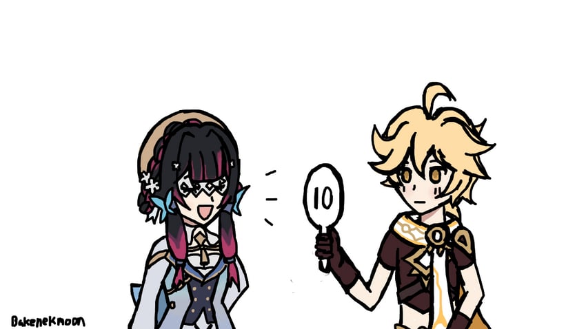 aether, kamisato ayaka, and columbina (genshin impact) drawn by bakenekmoon