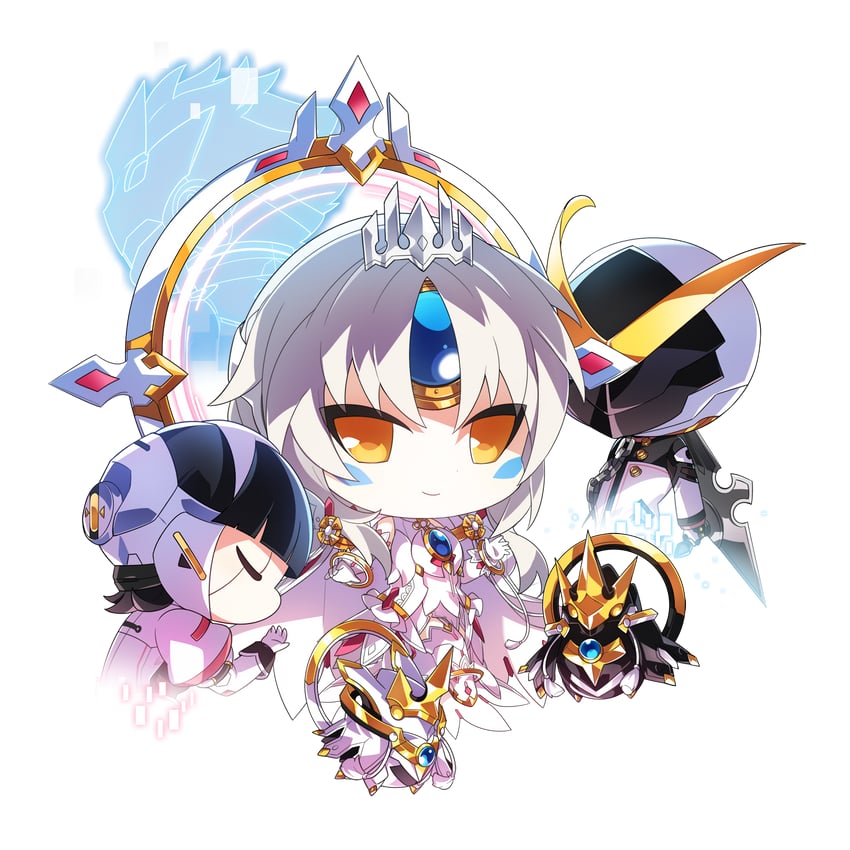 eve, moby, remy, and code: esencia (elsword) drawn by mulook