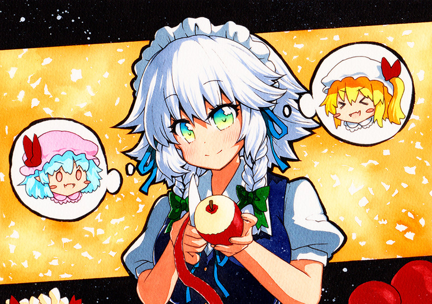 remilia scarlet, flandre scarlet, and izayoi sakuya (touhou) drawn by rinka_(qqqrinkappp)
