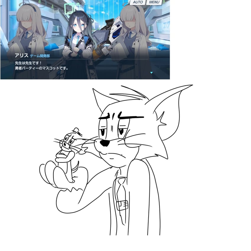 sensei, aris, millennium science school student, tom, jerry, and 1 more (blue archive and 1 more) drawn by fj_roman