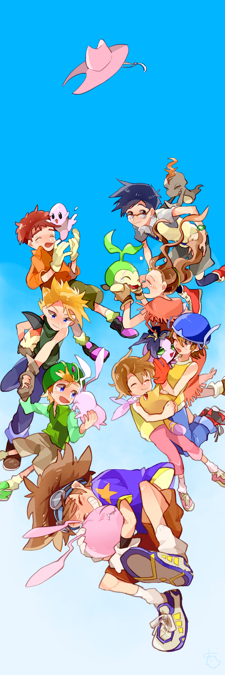 yagami hikari, yagami taichi, tachikawa mimi, takenouchi sora, takaishi takeru, and 11 more (digimon and 1 more) drawn by agirume_(pwpo)