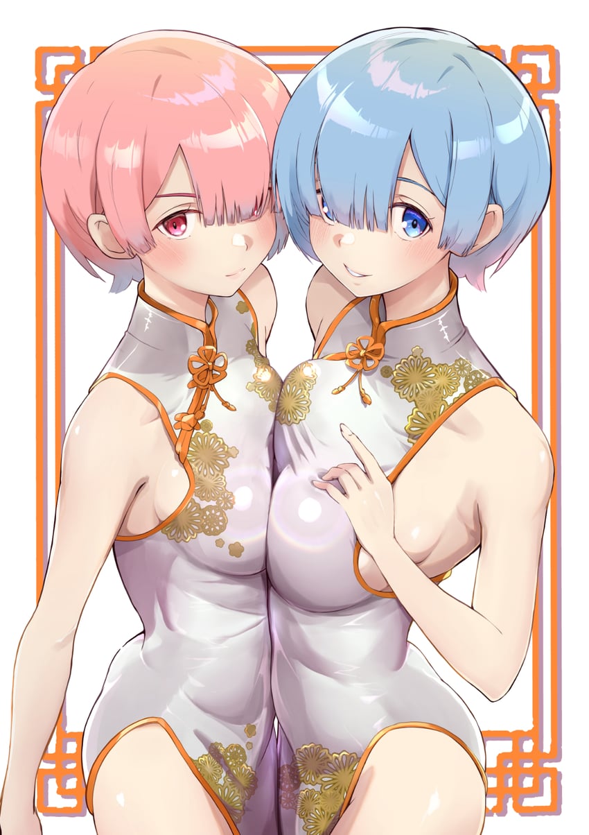 rem and ram (re:zero kara hajimeru isekai seikatsu) drawn by mashiroshiro