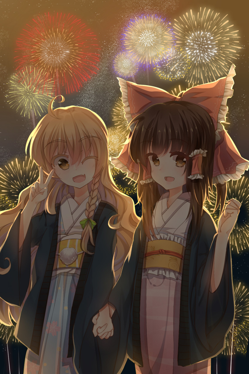 hakurei reimu and kirisame marisa (touhou) drawn by 3000_xiao_chun