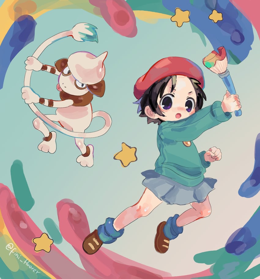 adeleine and smeargle (pokemon and 1 more) drawn by fini_hoover