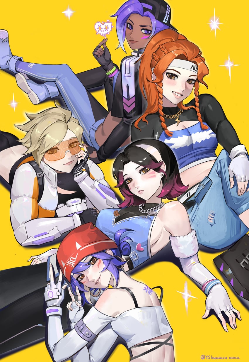 d.va, tracer, sombra, kiriko, brigitte, and 5 more (overwatch and 1 more) drawn by yshua