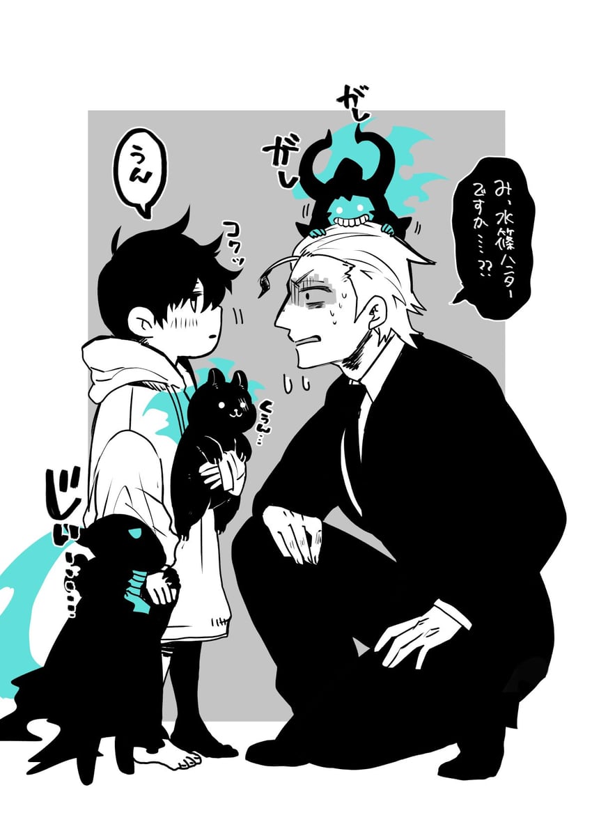 sung jin-woo, igris, tank, iron, and woo jin-chul (solo leveling) drawn by hiyomon