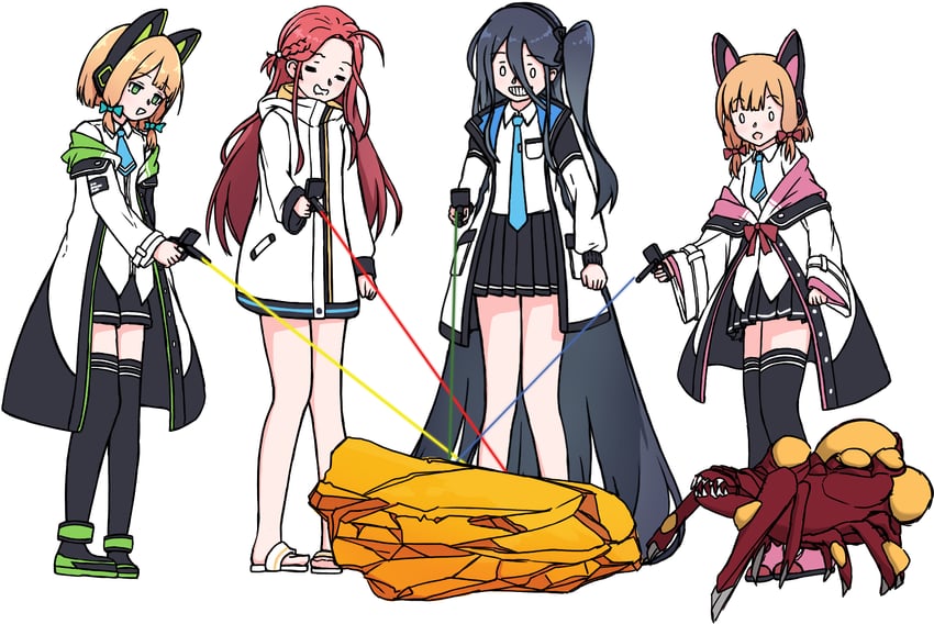 aris, momoi, midori, yuzu, and glyphid exploder (blue archive and 1 more) drawn by xandier59