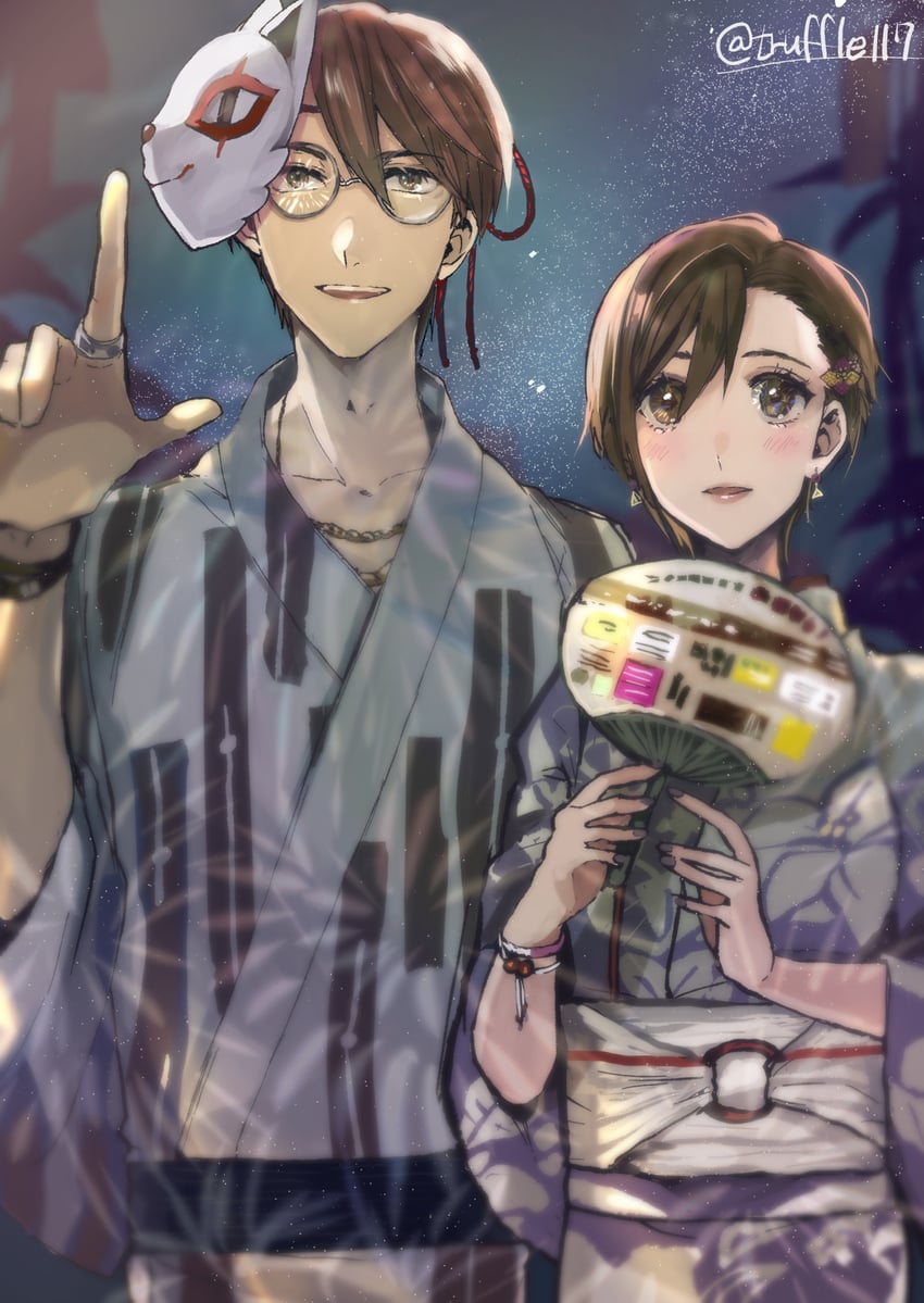 serizawa tomoya and iwato tamaki (suzume no tojimari) drawn by truffle117