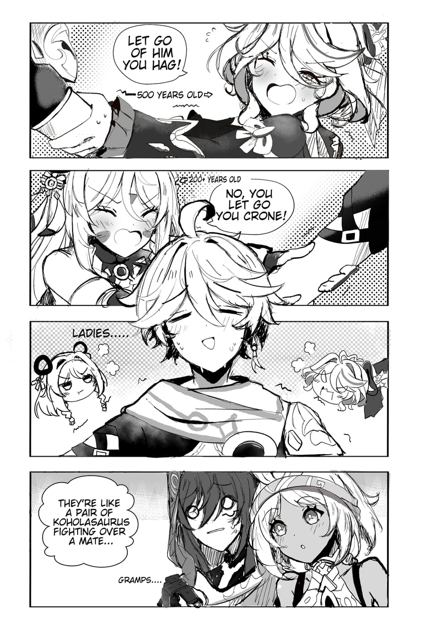 aether, furina, citlali, mualani, and ororon (genshin impact) drawn by bimmy
