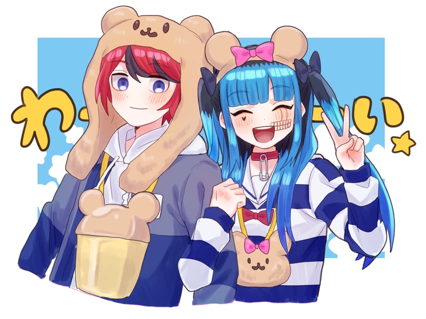sumino takumi and amemiya darumi (the hundred line -last defense academy-) drawn by momo_(momo_2muco)