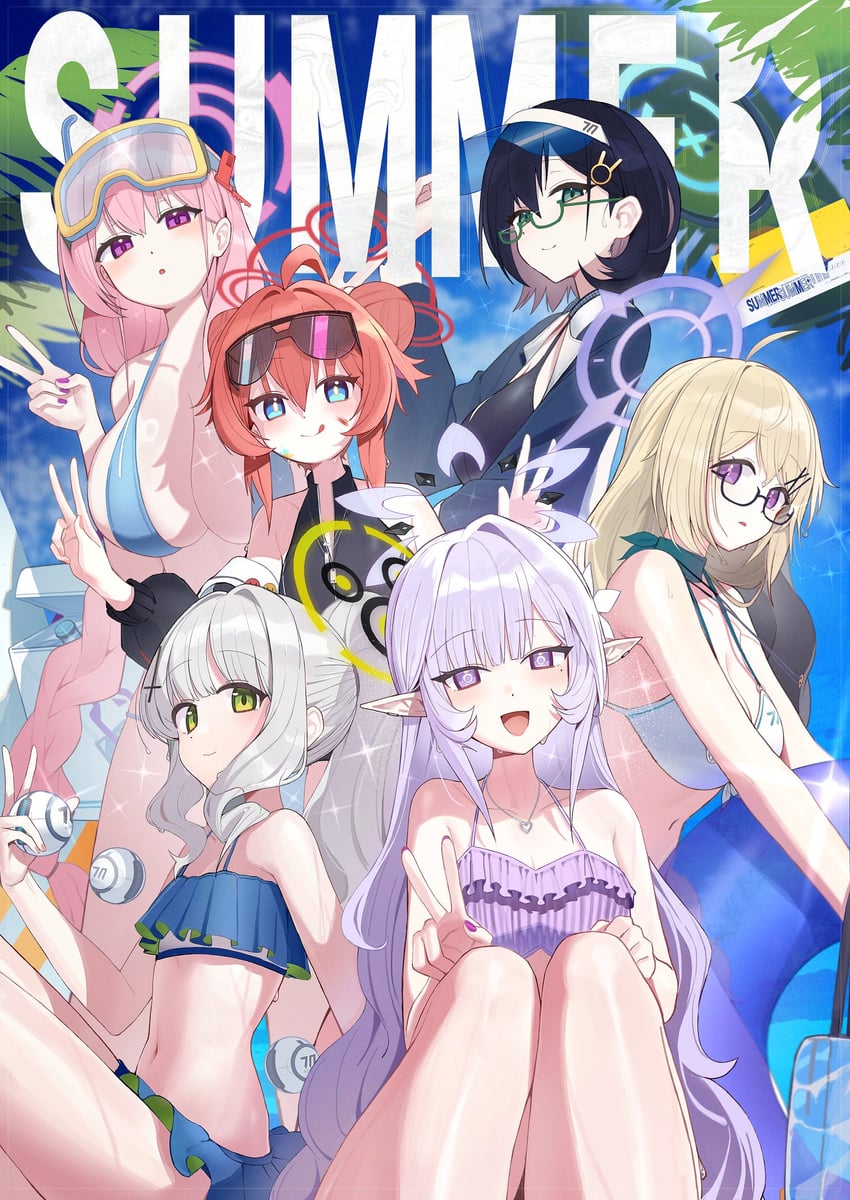 himari, eimi, maki, hare, chihiro, and 1 more (blue archive) drawn by zanya_000