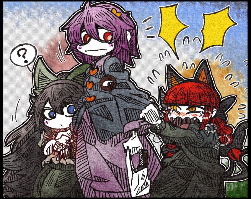 komeiji satori, kaenbyou rin, and reiuji utsuho (touhou) drawn by suenari_(peace)